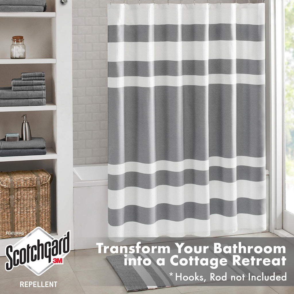 Madison Park Spa Waffle Shower Curtain Pieced Fabric Extra Long Premium Spa Quality Modern Shower Curtains For Bathroom, Tall 72X84, Charcoal