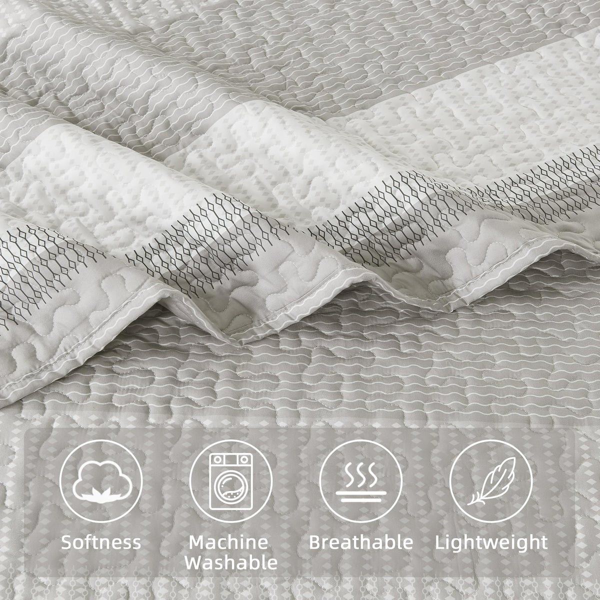 Andency California King Quilt Set - Linen Grey Lightweight Soft Quilt Cal King - Summer Bedspread California King Size - Bedding Coverlet For All Seasons (Includes 1 Quilt, 2 Pillow Shams)