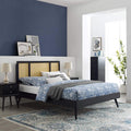 Modway Kelsea Cane And Wood King Platform Bed With Splayed Legs In Black