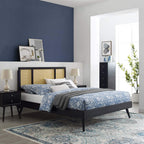 Modway Kelsea Cane And Wood King Platform Bed With Splayed Legs In Black