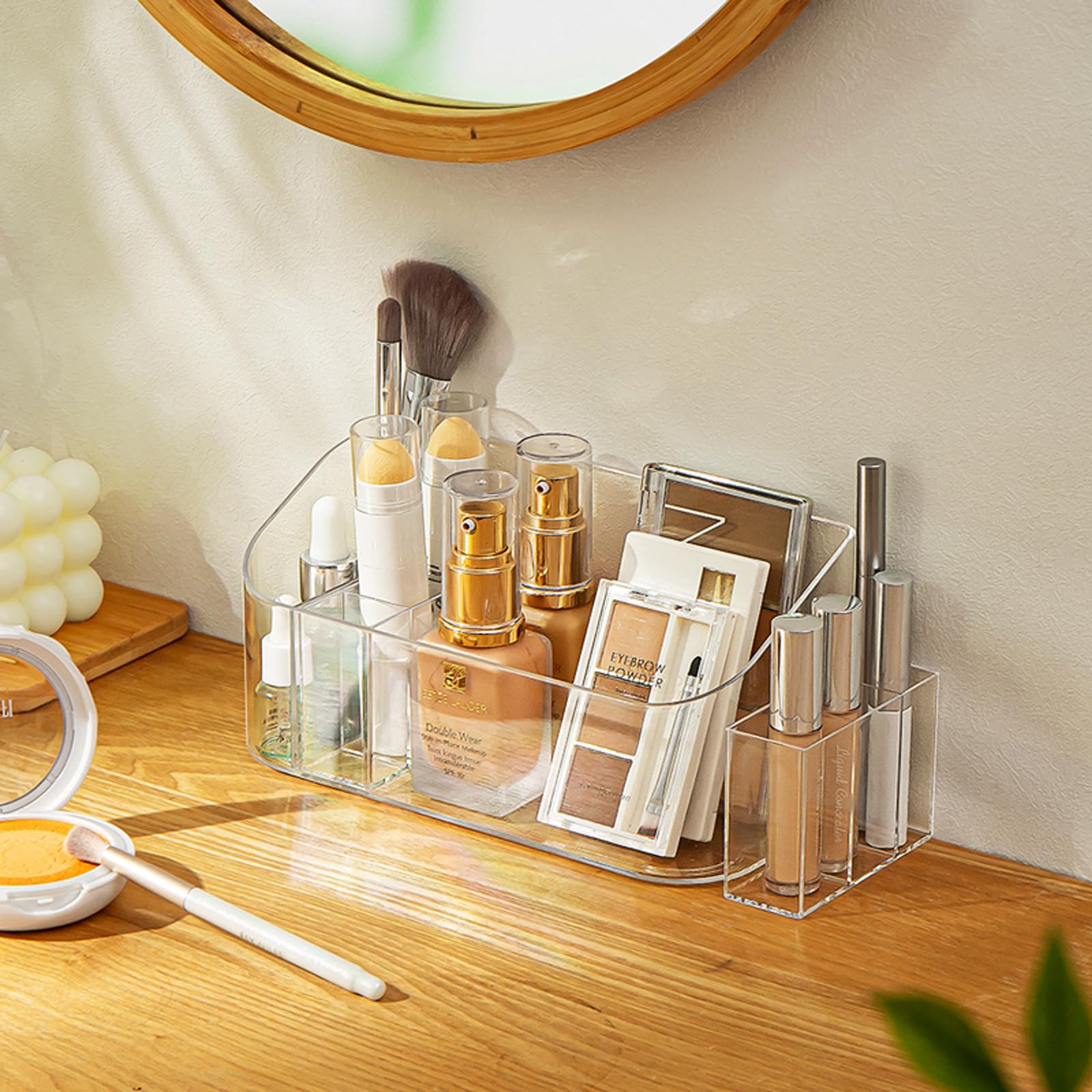 MORNITE Bathroom Counter Shelf Vanity Trays, Makeup Organizer Tray with 9 Compartments, Trays Holders for Medicine Bathroom Cabi