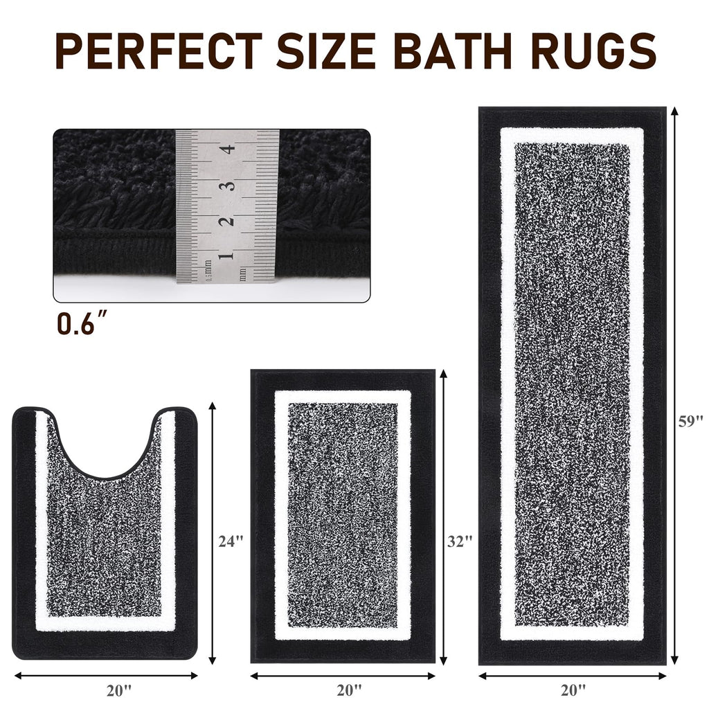 Pauwer Bathroom Rugs Sets 3 Piece Bathroom Shower Rugs With U-Shaped Contour Toilet Mat Absorbent Microfiber Plush Bath Mats Non