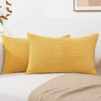 Mecatny Corduroy Fall Throw Pillow Covers 12X20 Set Of 2 - Striped Decorative Pillow Covers For Living Room, Bed - Soft Lumbar C
