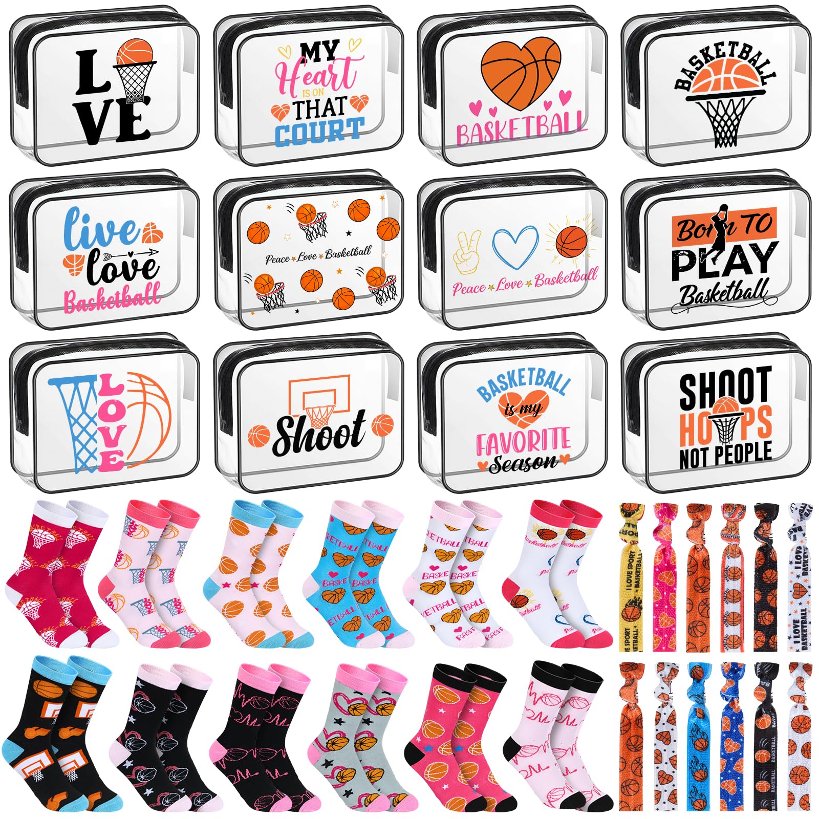 Dansydaisy 36 Pcs Basketball Valentines Team Gifts Bulk Basketball Gift Ideas Include 12 Cosmetic Bag 12 Socks 12 Hair Ties Acce