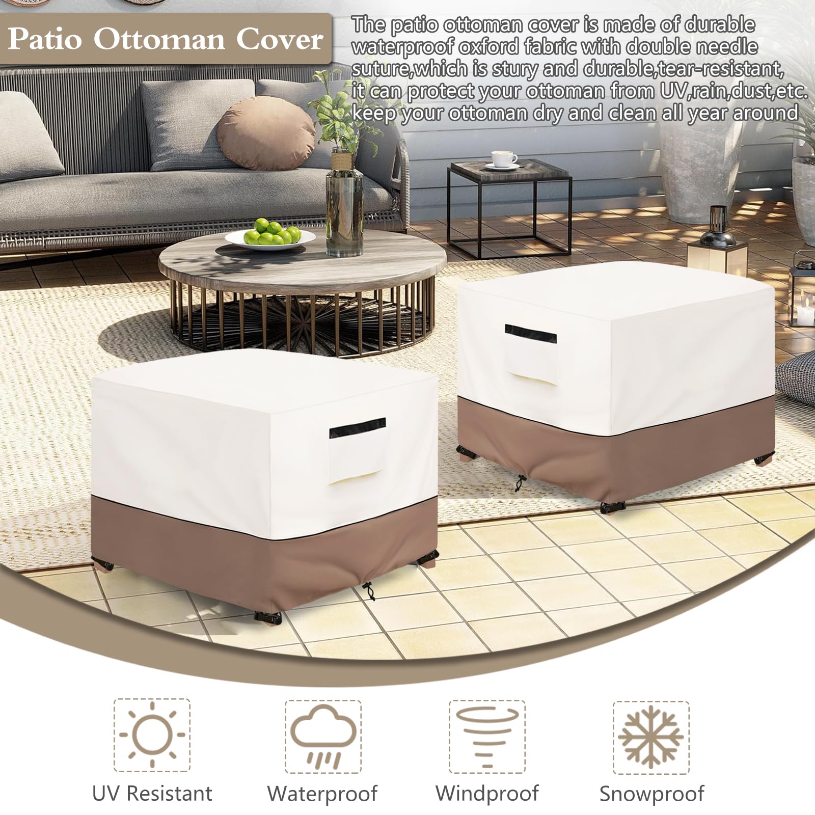 Solotoo Patio Ottoman Cover Waterproof Square Outdoor Ottoman Cover,25W X 25D X 18H Inches Patio Furniture Covering Protector Ou