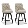 Watson & Whitely Modern Swivel Bar Stools, Performance Fabric Upholstered Counter Height Bar Stool with Back, Solid Wood Legs, 2