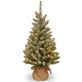 National Tree Company Pre-lit Artificial Mini Christmas Tree | Includes Small White LED Lights and Cloth Bag Base | Snowy Concol