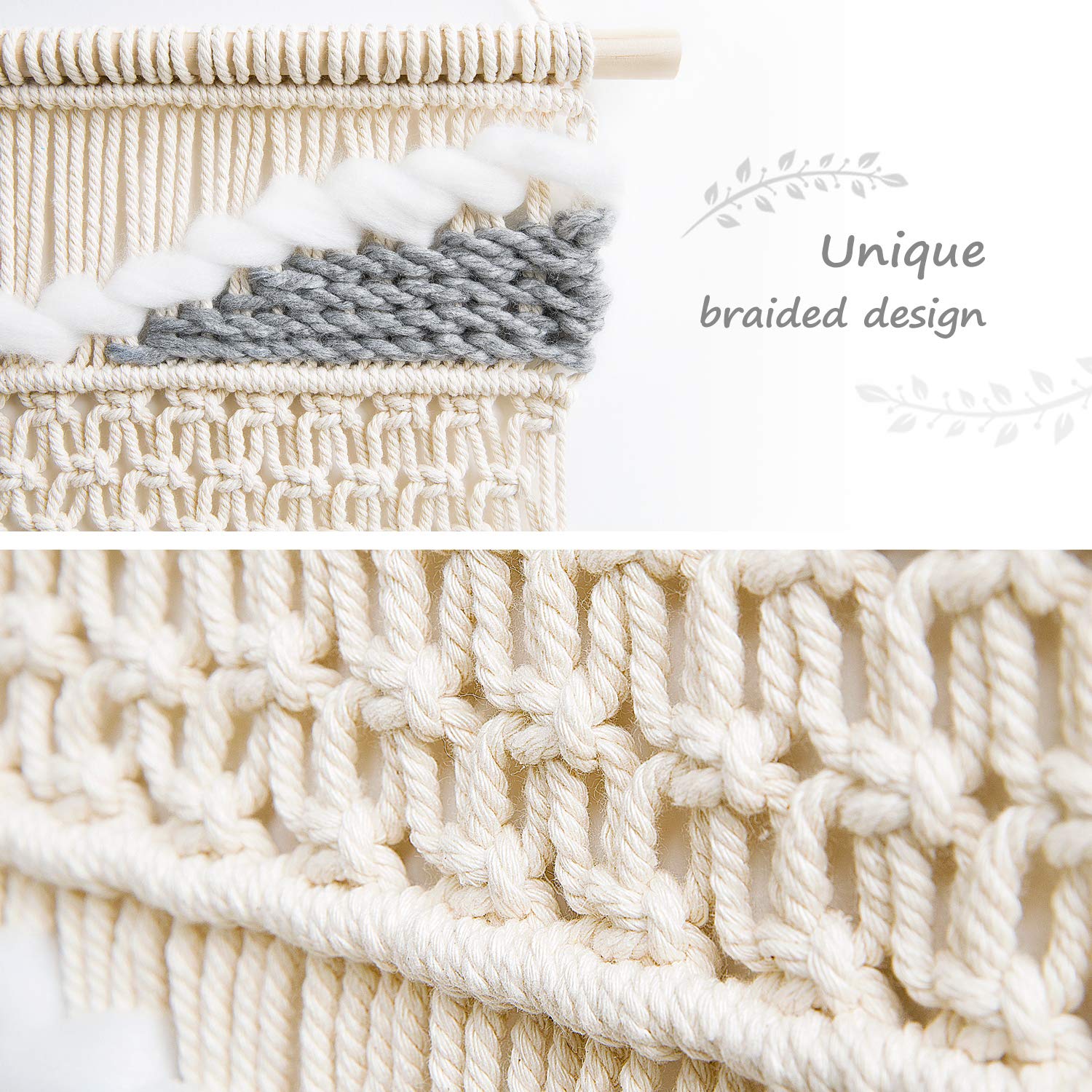 Mkono Macrame Wall Hanging Woven Boho Decor Gray Yarn Fringe Tassel Handmade Home Decoration For Bedroom Living Room Dorm Nurser