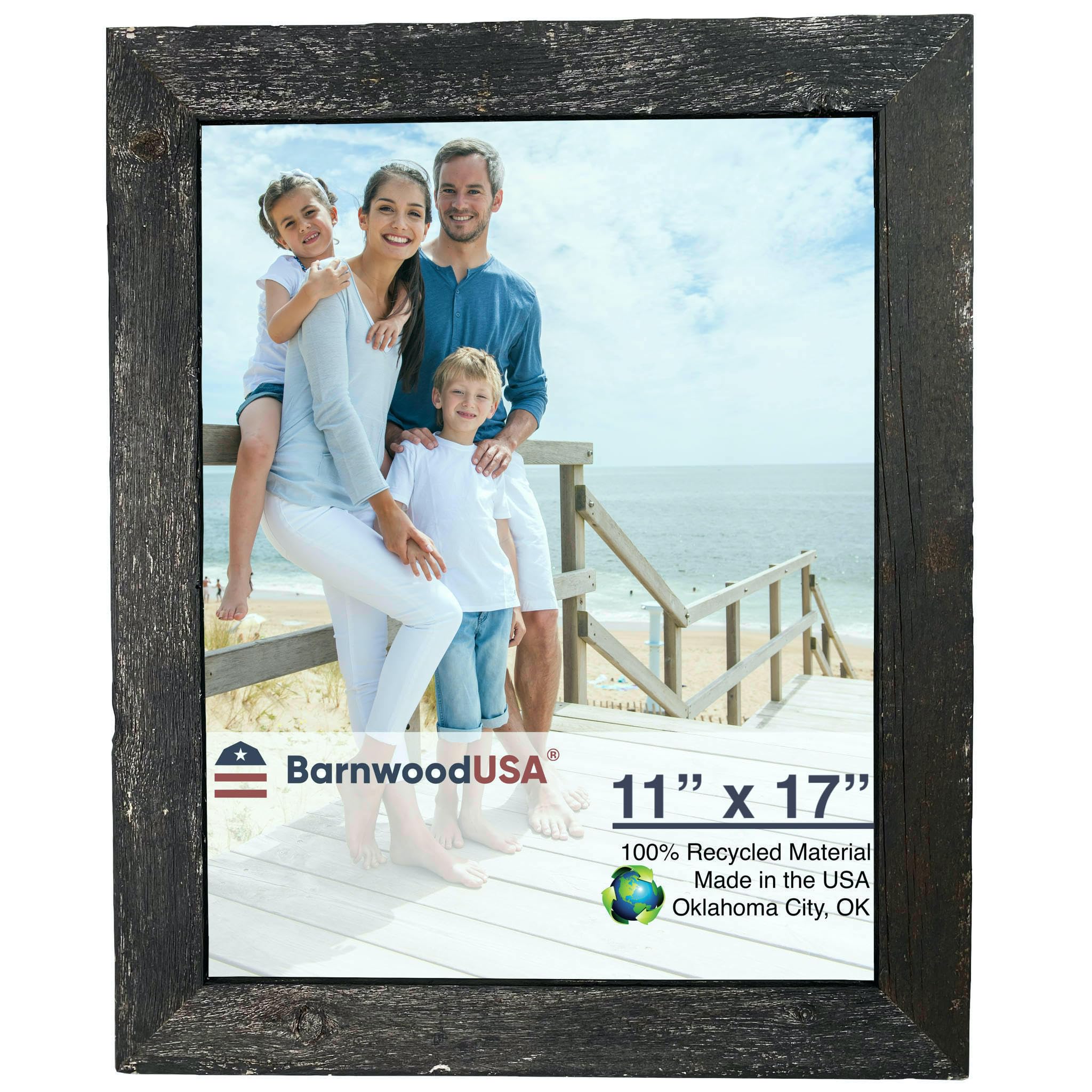 BARNWOODUSA | Farmhouse 11x17 Picture Frame | 1 1/2 inch Molding | 100% Reclaimed Wood | Rustic | Smokey Black