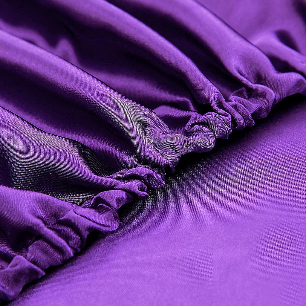 Homiest Purple Satin Fitted Sheet Twin Size Fitted Bed Sheet, Deep Pocket Fitted Sheet Only, Luxury & Ultra Soft Bedding Fitted Sheet Single Bottom Bed Sheets Sold Separately