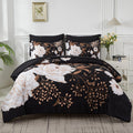 Yogeneg 7 Piece Bed In A Bag Full Size Comforter Set Botanical Floral Bedding Set,White Flower Leaves Printed On Black Reversibl