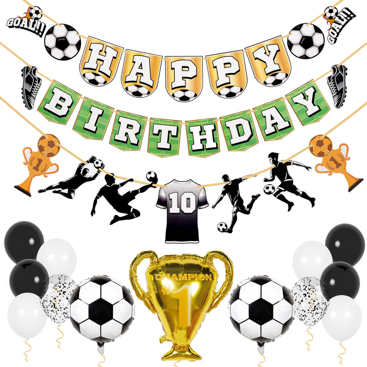 Pirese Soccer Birthday Party Decorations Kit  Soccer Happy Birthday Banner, Balloons, Soccer Themed Party Decorations, Soccer B
