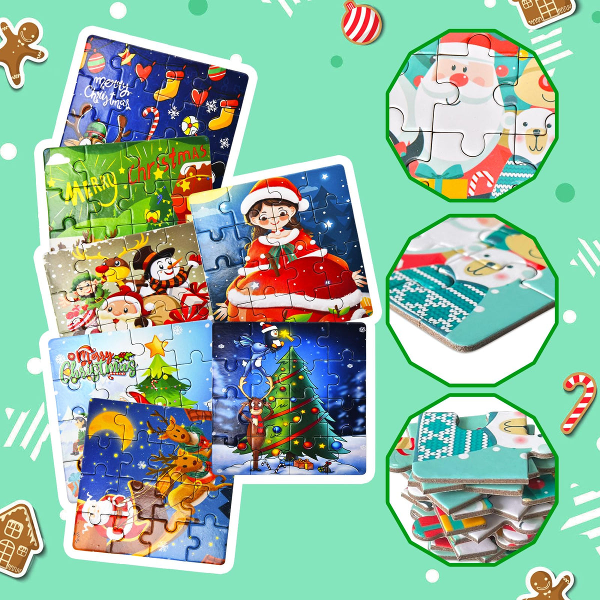 Advent Calendar 2024 Christmas Jigsaw Puzzles - 24 Days Xmas Countdown Calendars - 24Pcs Advent Calendar For Kids - Stocking Stu