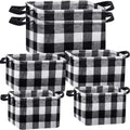 Boao 6 Pcs Buffalo Plaid Basket Square Storage Basket Buffalo Check Basket Bin Solid Storage Organizer with Handles Collapsible 