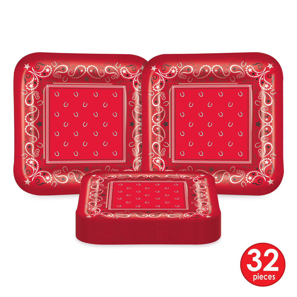 Beistle Bandana Plates, Red/Black/White, 7 Inches