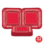 Beistle Bandana Plates, Red/Black/White, 7 Inches