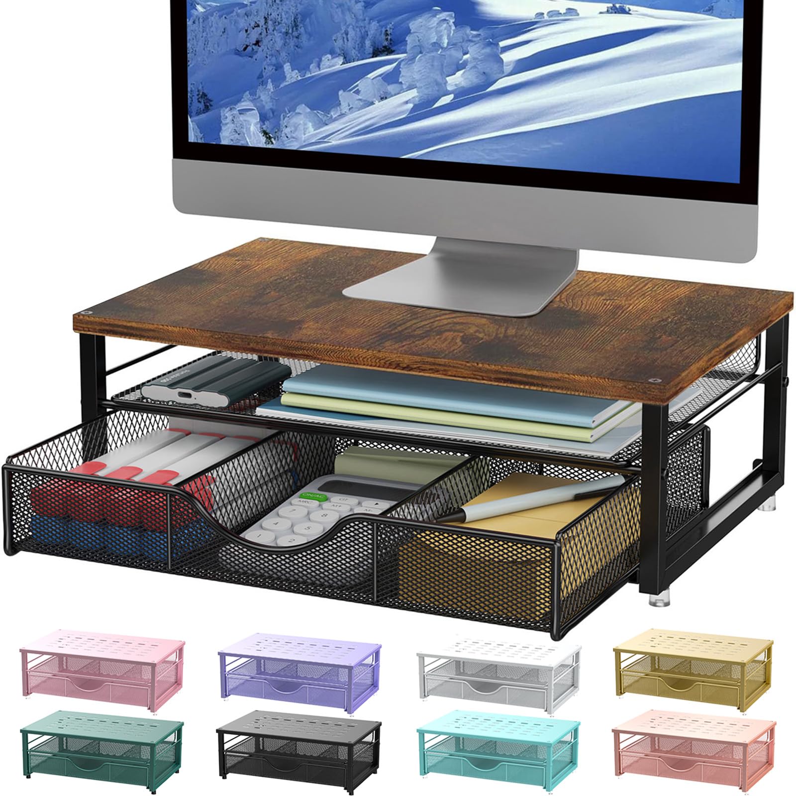 gianotter Computer Monitor Stand Riser, office organizer with Drawer, Office Organizers Storage for Classroom Office Supplies (W