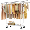 Heavy Duty Rolling Clothes Rack, 620 LBS Load Double Rod Adjustable Garment Rack with Storage Shelf, Portable Clothing Rack for 