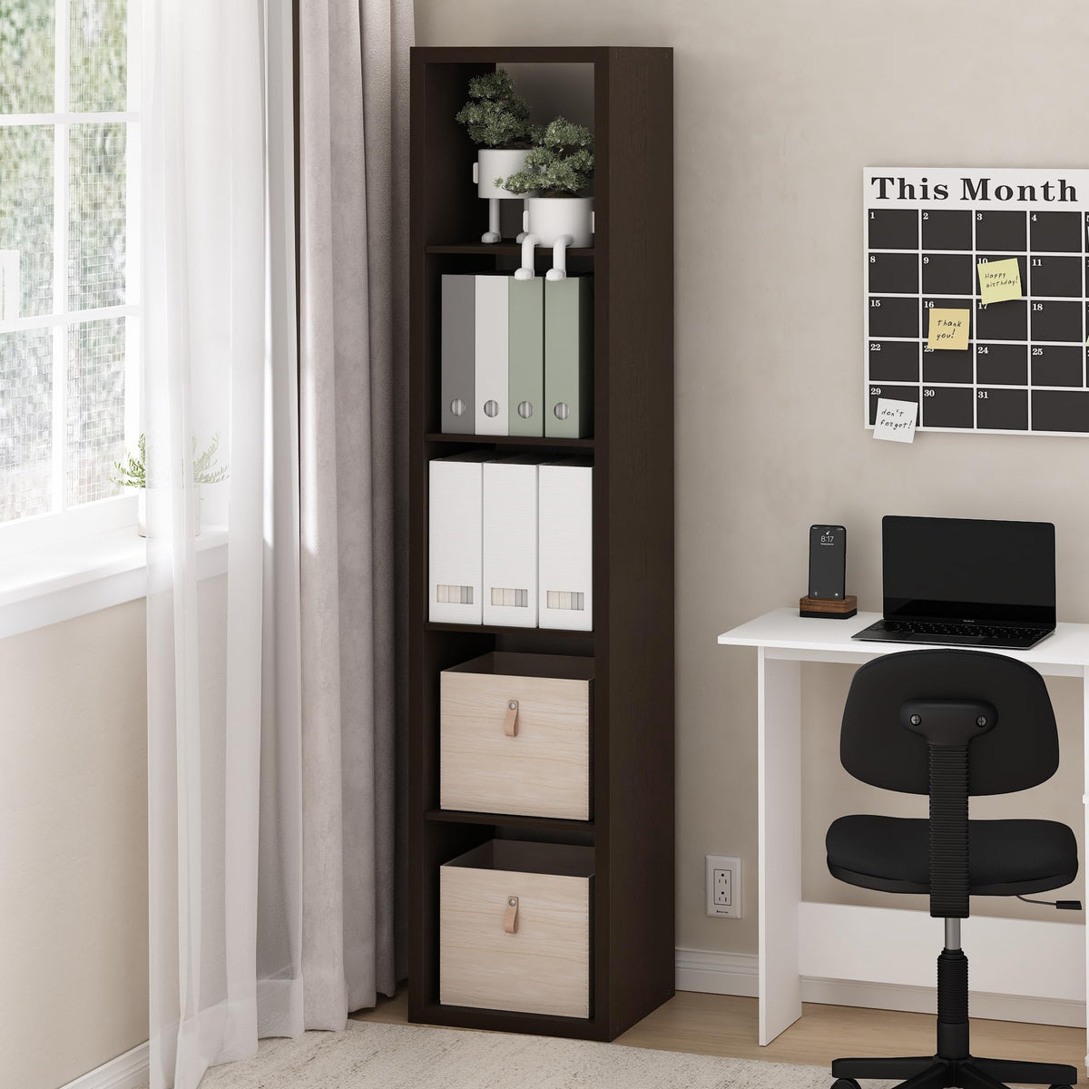 Furinno Cubicle Open Back Decorative Verticle Cube Storage Organizer, 5-Cube, Dark Oak