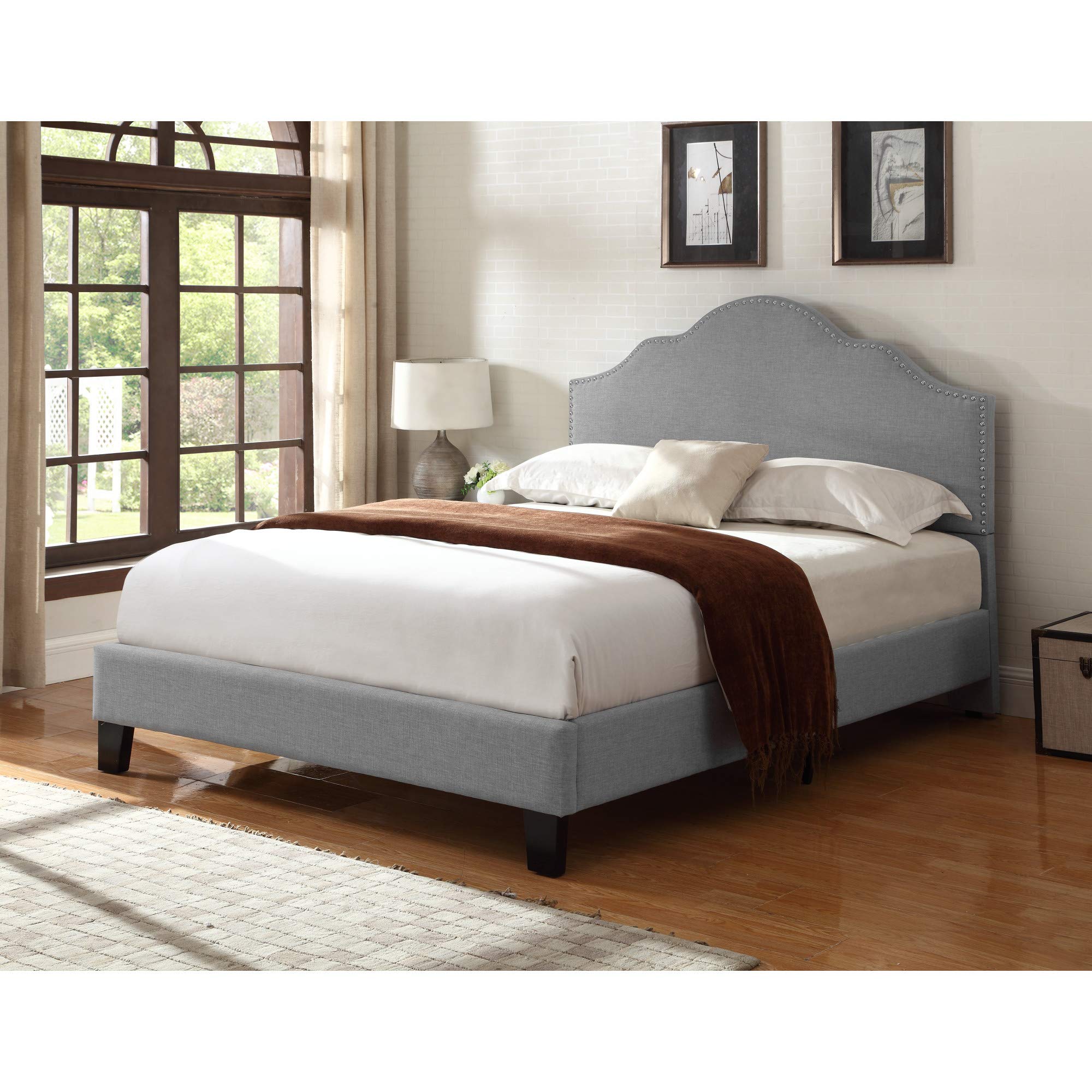 Wallace & Bay Kirby Upholstered Bed with Nailhead, Queen, Gray