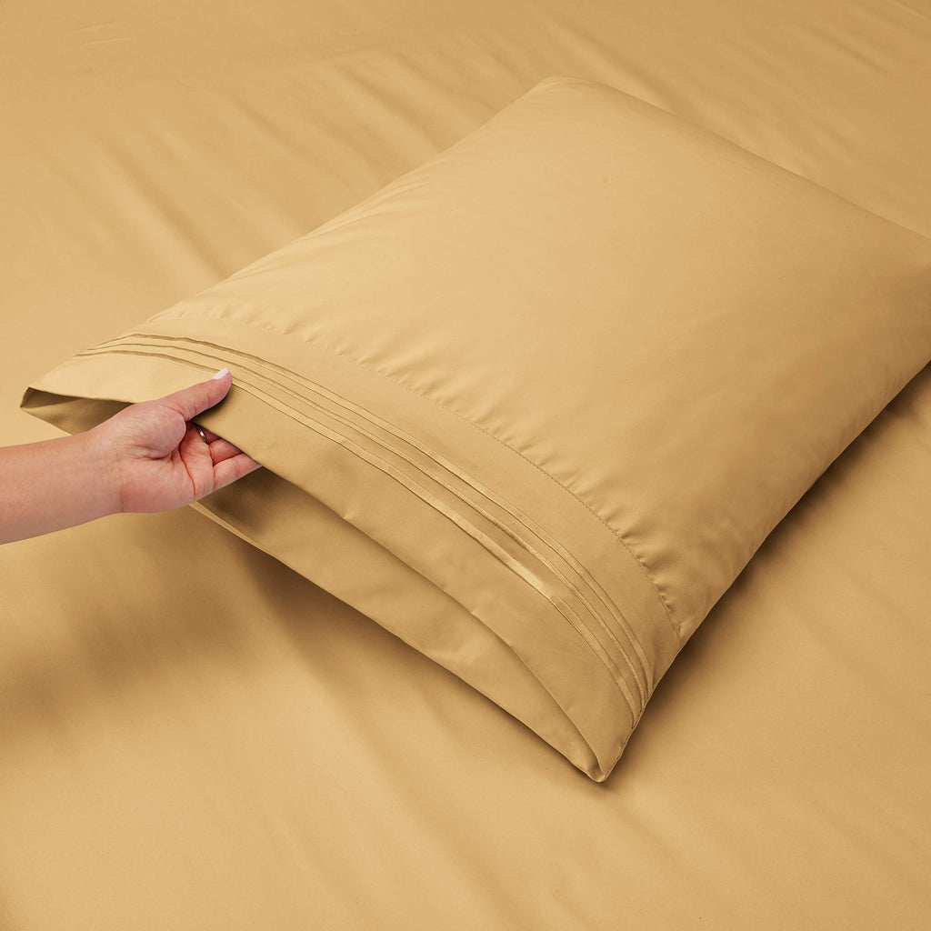 Clara Clark King Sheets, 6 Piece Set - Hotel Luxury Sheets For King Size Bed, Super Soft Bedding Sheets & Pillowcases, King Size Sheets, Camel Gold