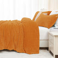 ChiXpace Fluffy Queen Comforter Set - Furry Burnt Orange Leaves Pattern Faux Fur Bed Set, Winter Ultra Soft Fuzzy Comfort Set, V