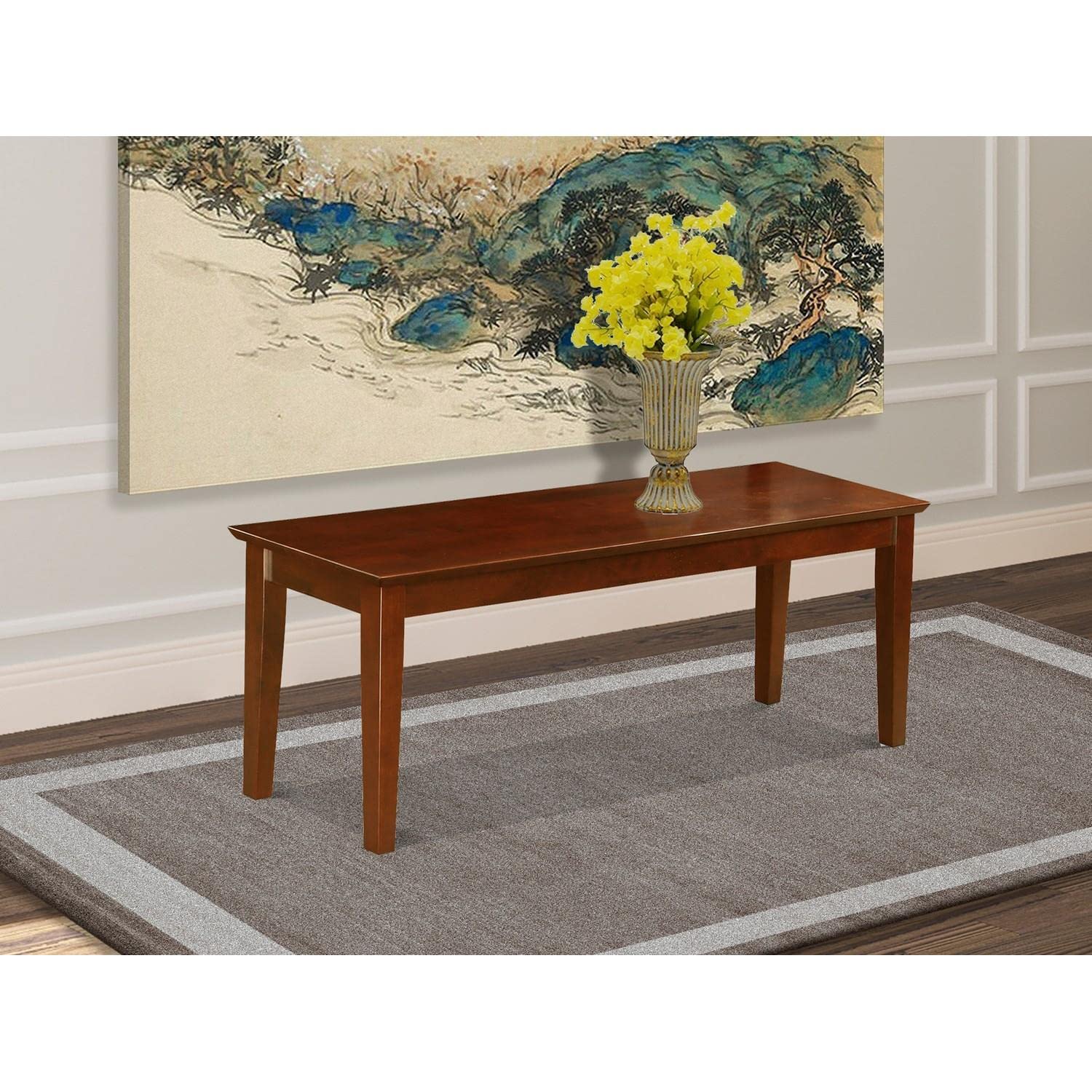 East West Furniture Capri Dining Bench with Wooden Seat, 51x15x18 Inch, Mahogany