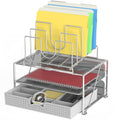 Decobrothers Desktop File Organizer With Double Tray And 5 Folder Stand, Silver