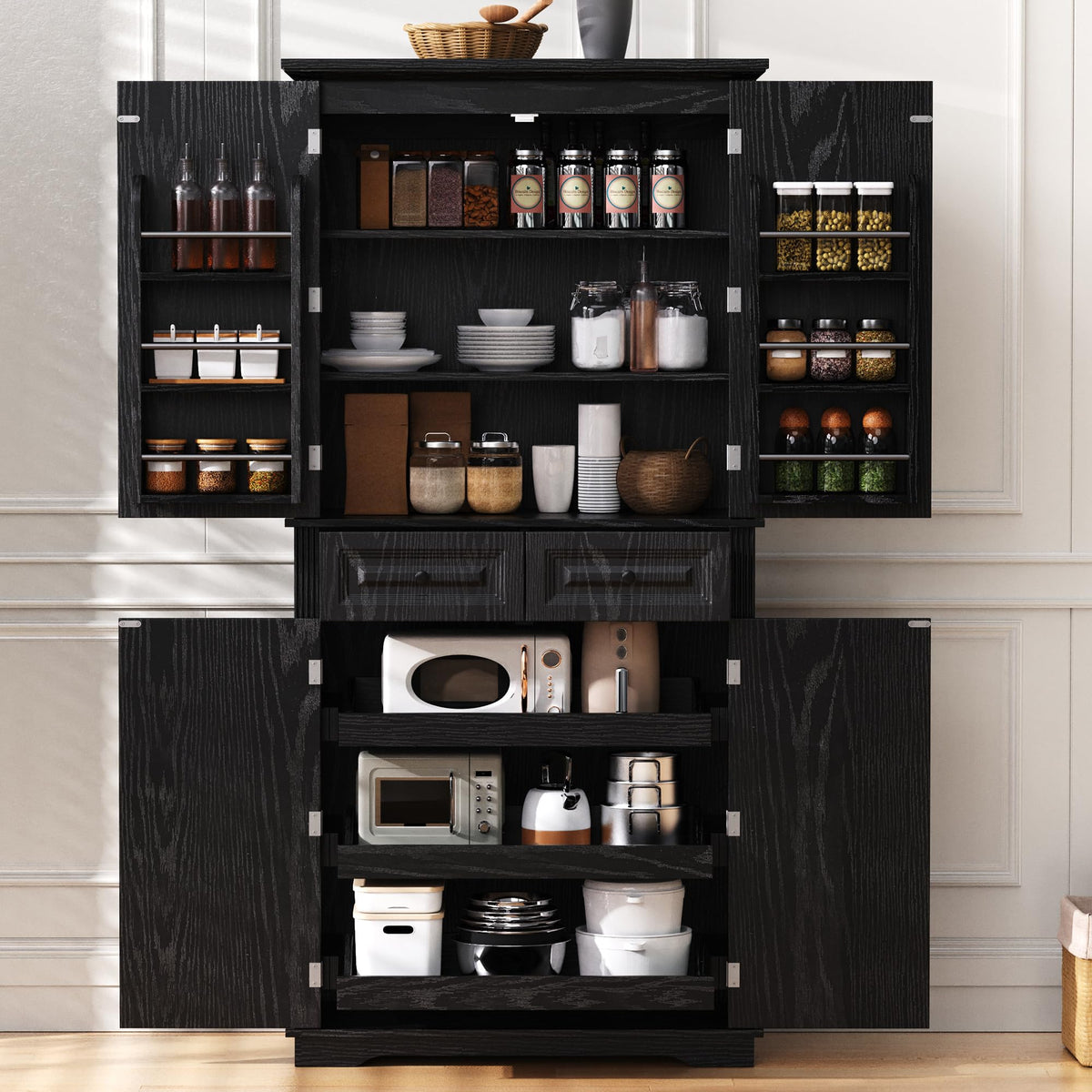 Ball & Cast 71 Farmhouse Kitchen Pantry Cabinet, Black