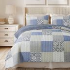 Slpr Sweet Dreams Cotton Quilt Set - King Size With 2 Shams, Pieced Patchwork Bedding In Blue And Gray, Country Style Farmhouse