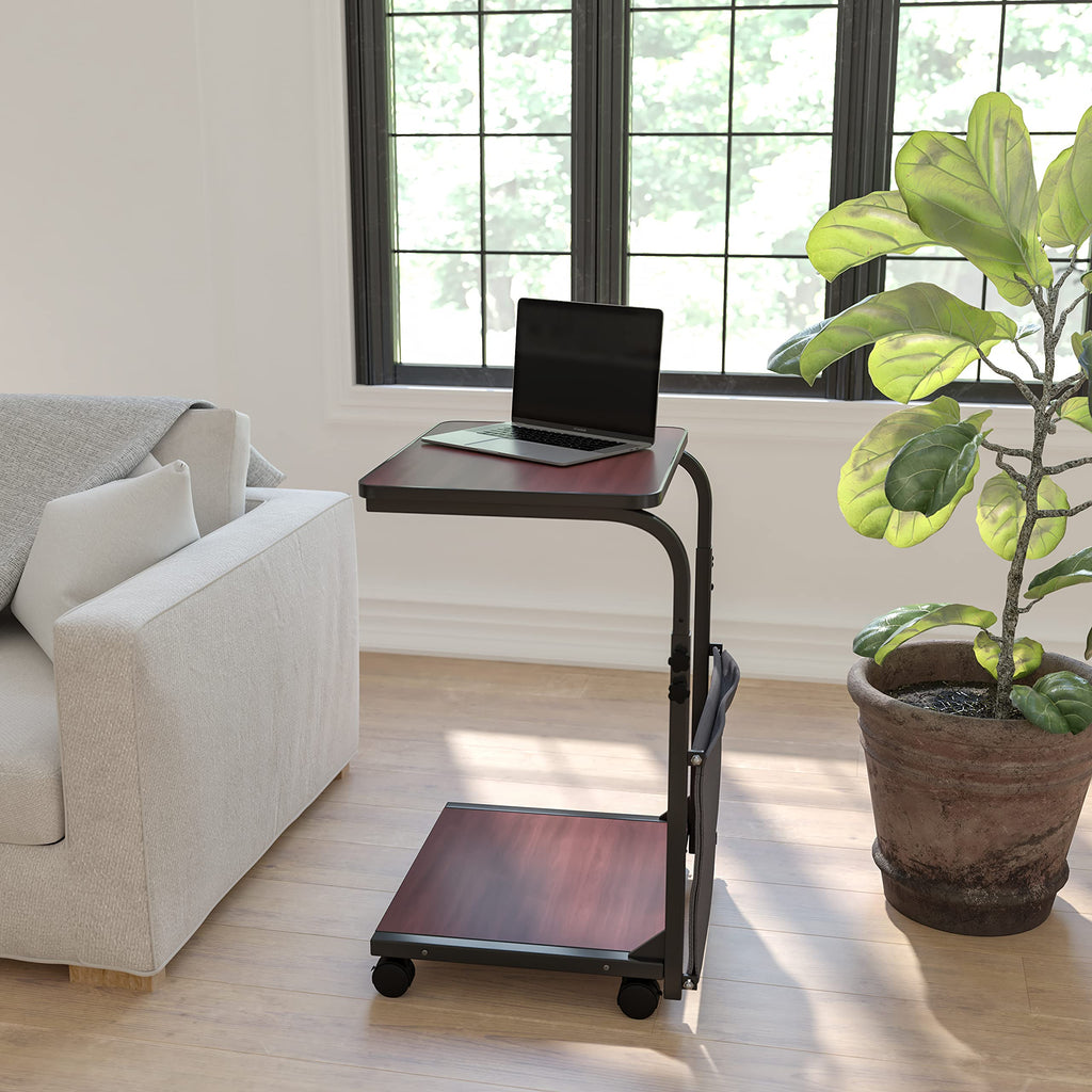 Flash Furniture Charger Mobile Sit-Down, Stand-Up Mahogany Computer Ergonomic Desk with Removable Pouch (Adjustable Range 27'' - 46.5'')