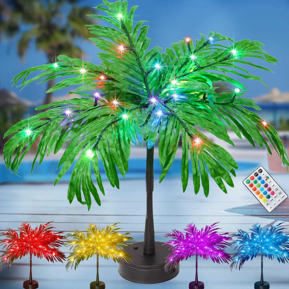 Palm Tree Tropical Party Decorations, 23In Color Changing Light Up Palm Tree Battery USB Powered Lighted Palm Tree Artificial LE