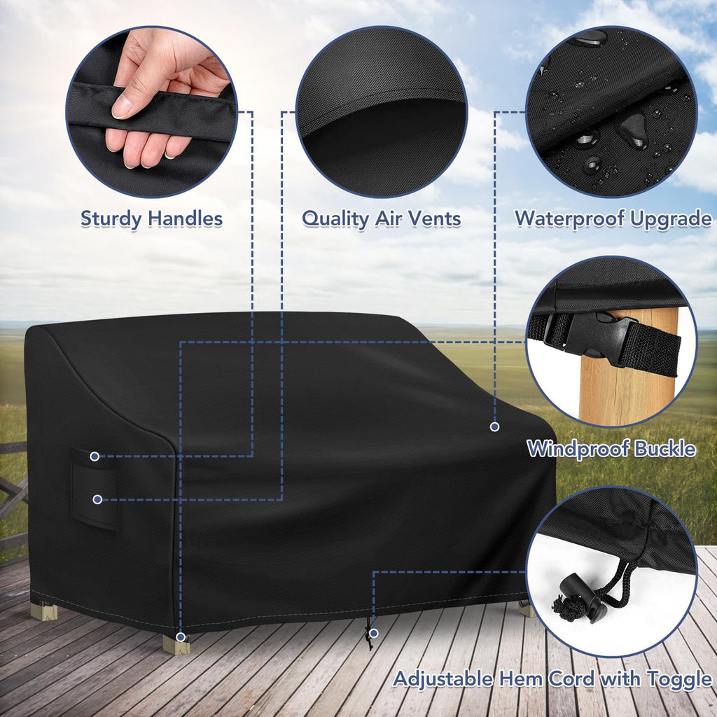 Richwon Outdoor Couch Cover Waterproof, 3-Seater Outdoor Sofa Cover, Patio Furniture Covers With Air Vent And Handles, 78W X 33D