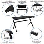 Flash Furniture Gaming Desk And Blue/Black Reclining Gaming Chair Set /Cup Holder/Headphone Hook/Removable Mouse Pad Top - Wire Management