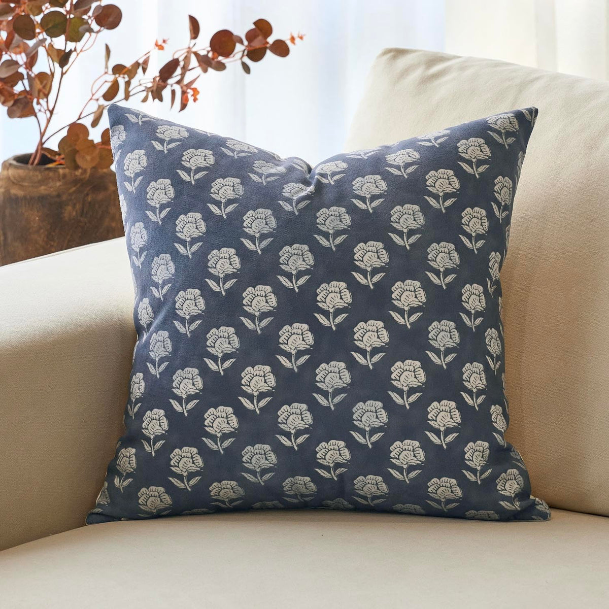 Domvitus Floral Pillow Covers 24X24 Throw Pillow Covers Decorative Farmhouse Block Floral Print Vintage Pillow Cover For Living