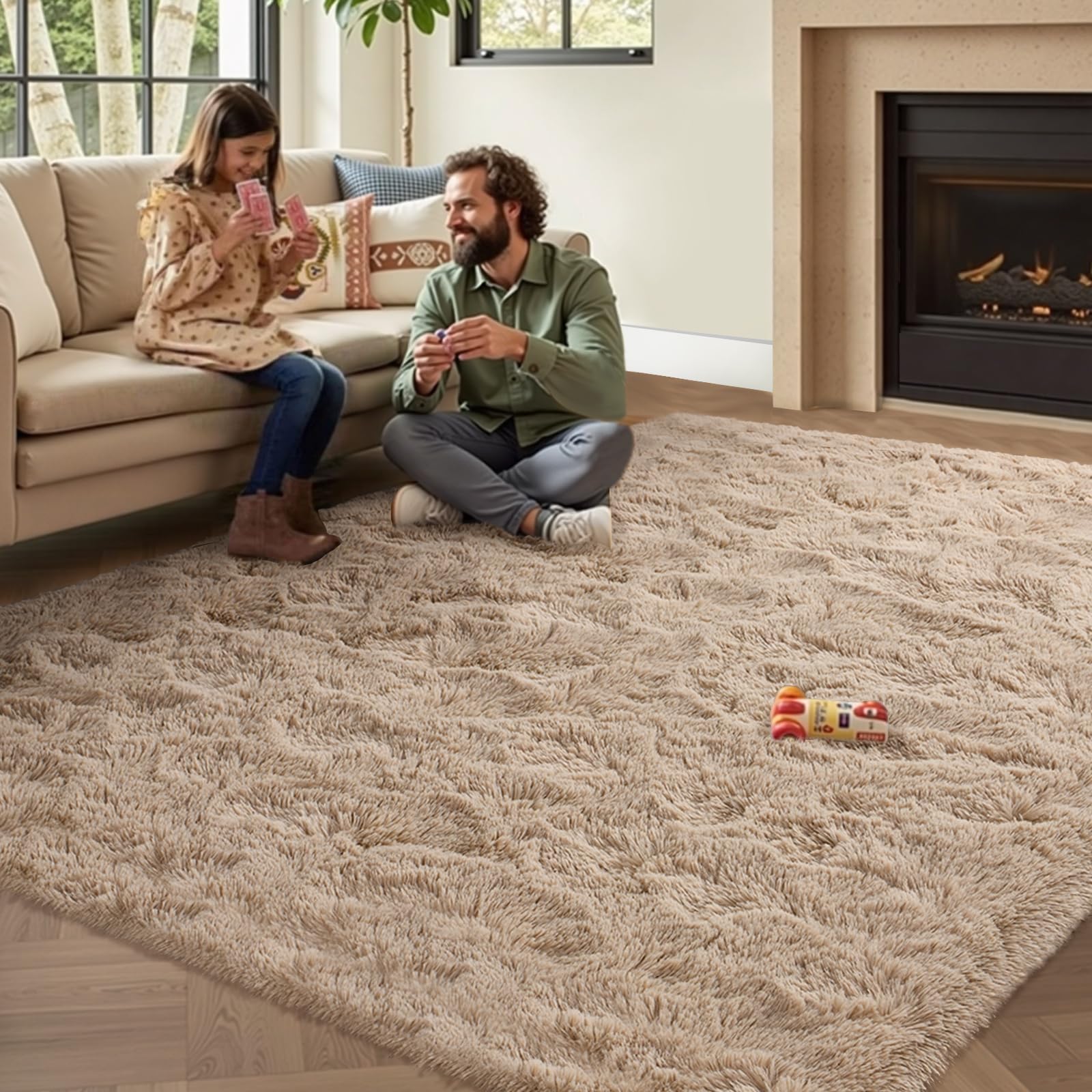 5x8 ft Beige Rugs for Living Room Fluffy Bedroom Rug Cream Soft Area Rugs Non-Slip Shag Carpet for Nursery Kids PlayRoom Dorm Of