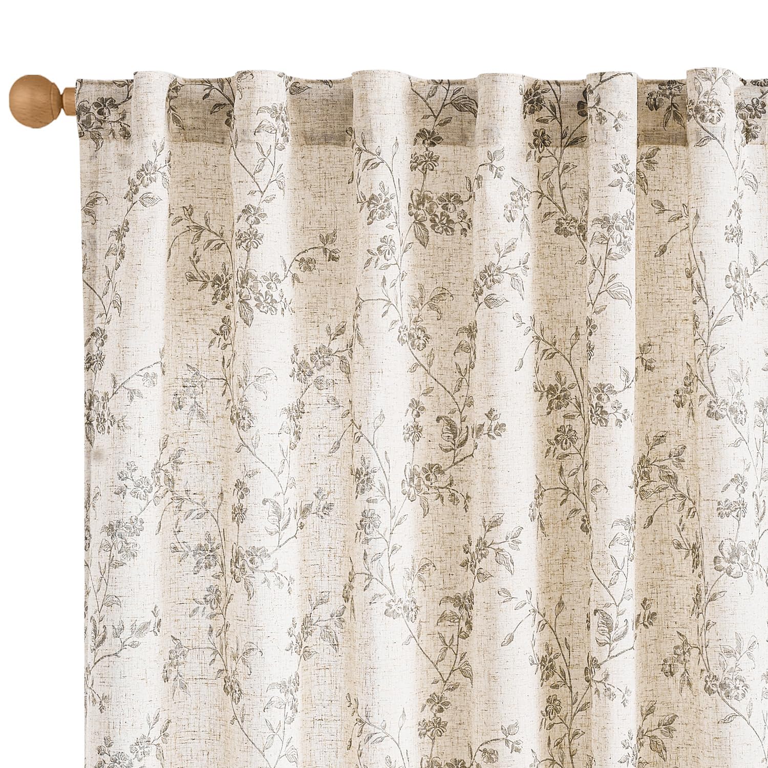 Lazzzy Grey Floral Linen Curtains 84 Inch Length Farmhouse Curtain Back Tab Drapes for Living Room Bedroom Light Filtering Vinta