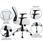 Flash Furniture Alfred Mid-Back White Mesh Swivel Task Office Chair with Chrome Base and Arms