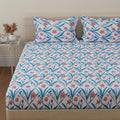 Huesland By Ahmedabad Cotton 144 Tc Pure Cotton Bedsheet For King Size Bed With 2 Pillow Covers | Blue & Yellow | Botanical Chev