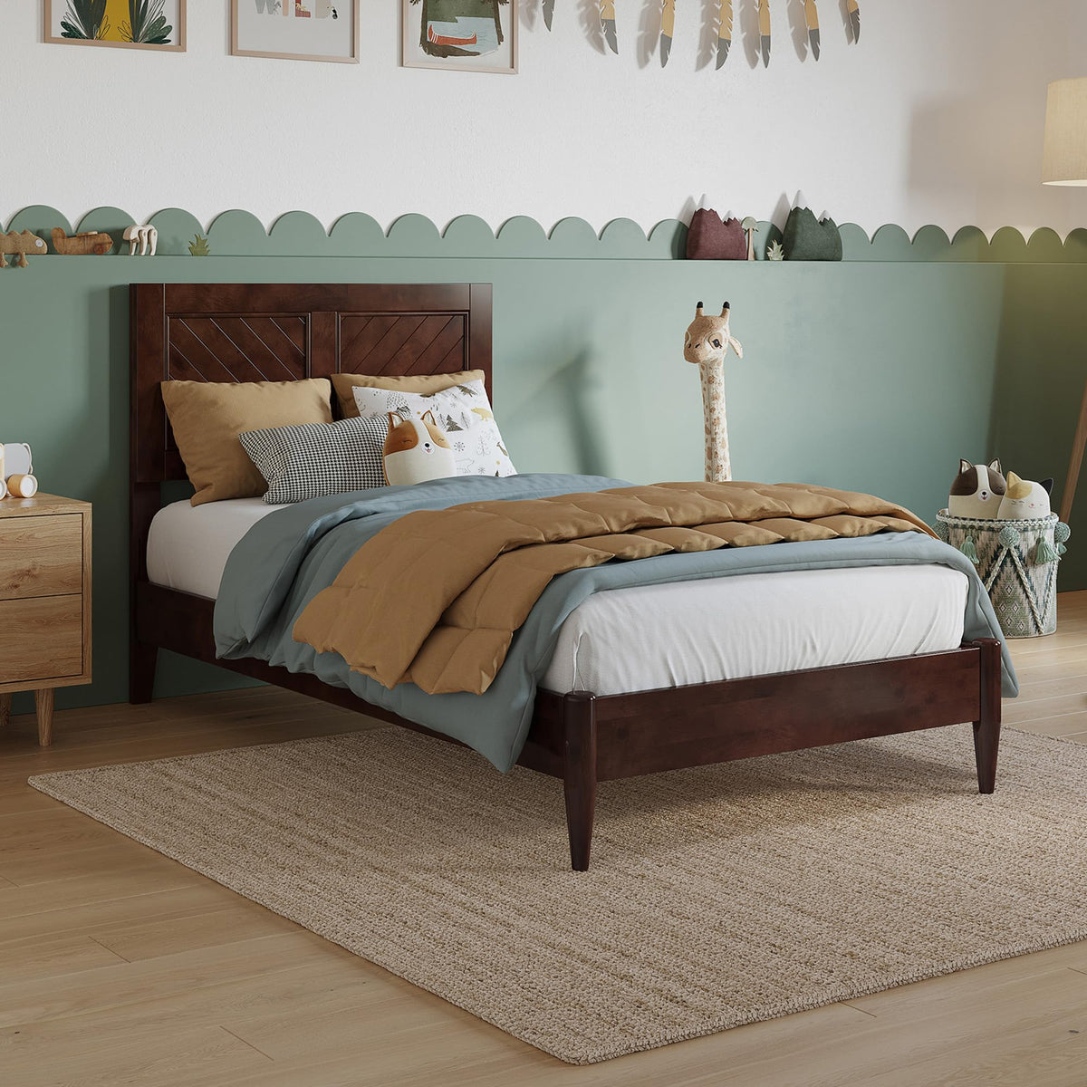 Afi, Berkshire Queen Solid Wood Low Profile Platform Bed, Walnut