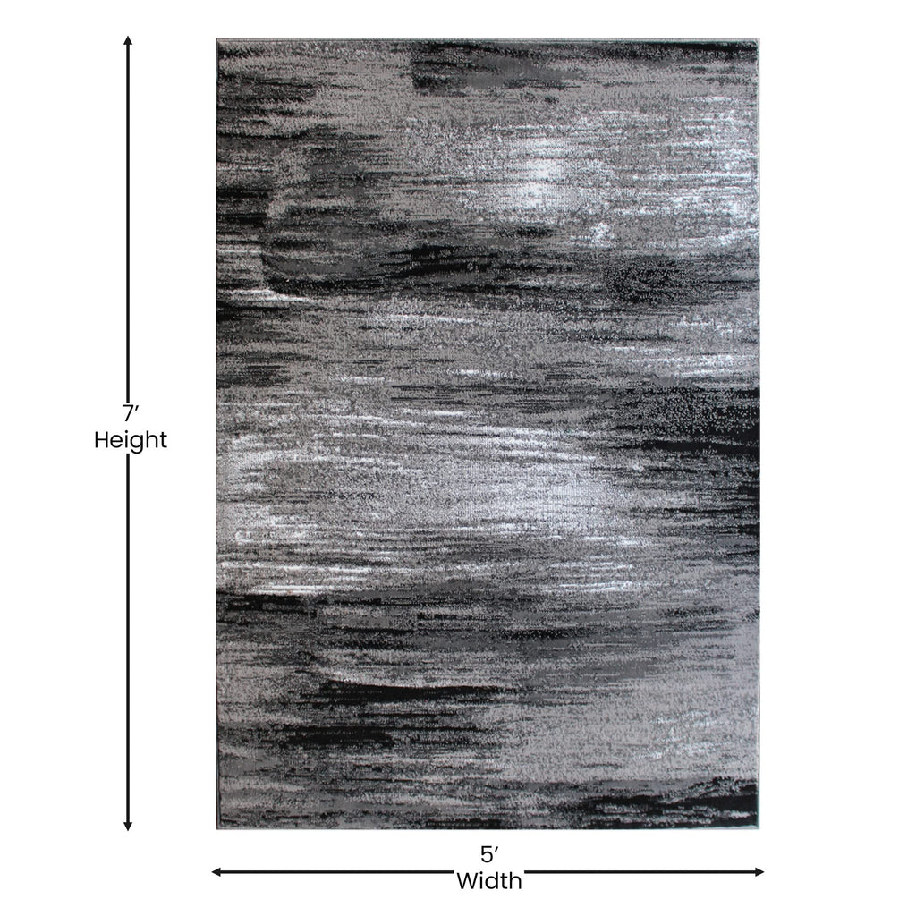 Flash Furniture Rylan Collection Abstract Area Rug - Scraped Design Gray Olefin Rug - 5' X 7' Area Rug - Jute Backing - Living Room, Bedroom, & Family Room