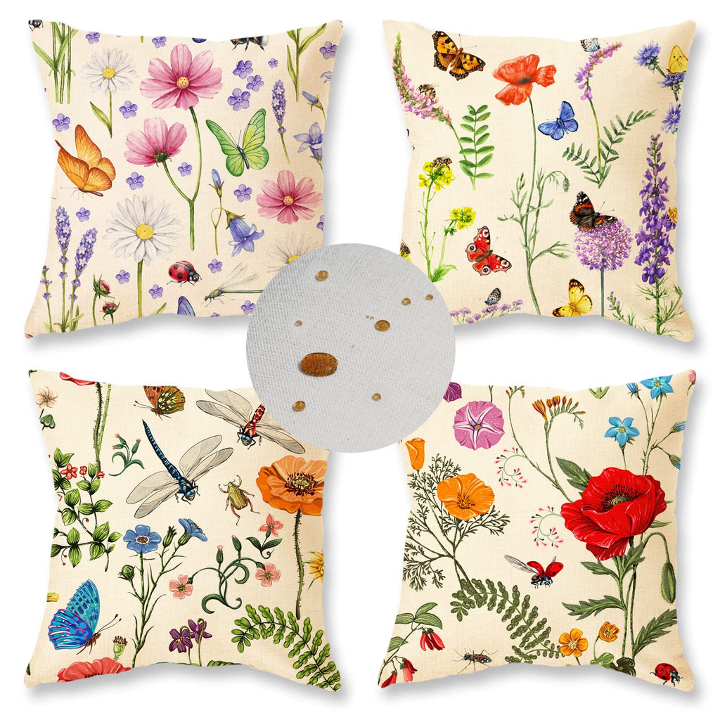 Onway Outdoor Waterproof Spring Summer Pillow Covers 18X18 Inch Set Of 4 Floral Farmhouse Throw Pillows Decorative Cushion Cases