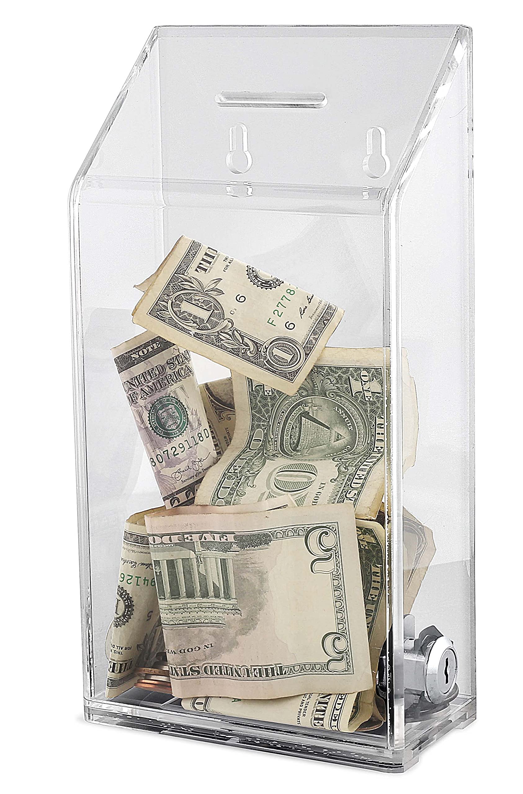 Rectangular Acrylic Donation Suggestion Collection Box Wall Mounted Or Retail Countertop Tip Box With Slant Top 9.75 X 5 Inches,