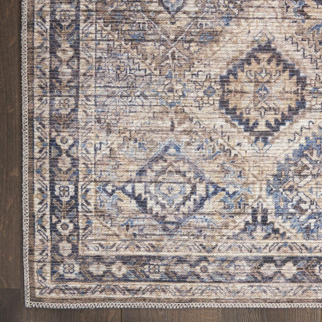 HomeRoots 533121 9 x 12 ft. Ivory & Tan Floral Power Loom Distressed Washable Rectangle Area Rug