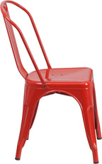 Commercial Grade 31.5 Square Red Metal Indoor-Outdoor Table Set with 4 Stack Chairs