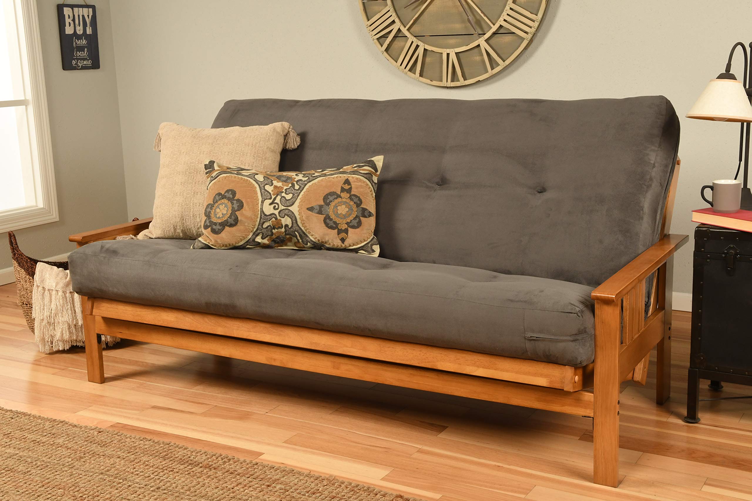 Kodiak Furniture Monterey Futon Set, No Drawers, With Butternut Base And Suede Grey Mattress