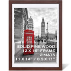 12x16 Picture Frames Dark Cherry Made of Solid Wood Display Pictures 11X14 Inch or 8.5x11 with Mat or 12x16 Inch without Mat for