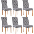 Yaheetech Dining Chairs Set of 6 Fabric Upholstered Dining Chairs Padded Chairs Button Tufted Kitchen Chairs With Solid Wood Leg