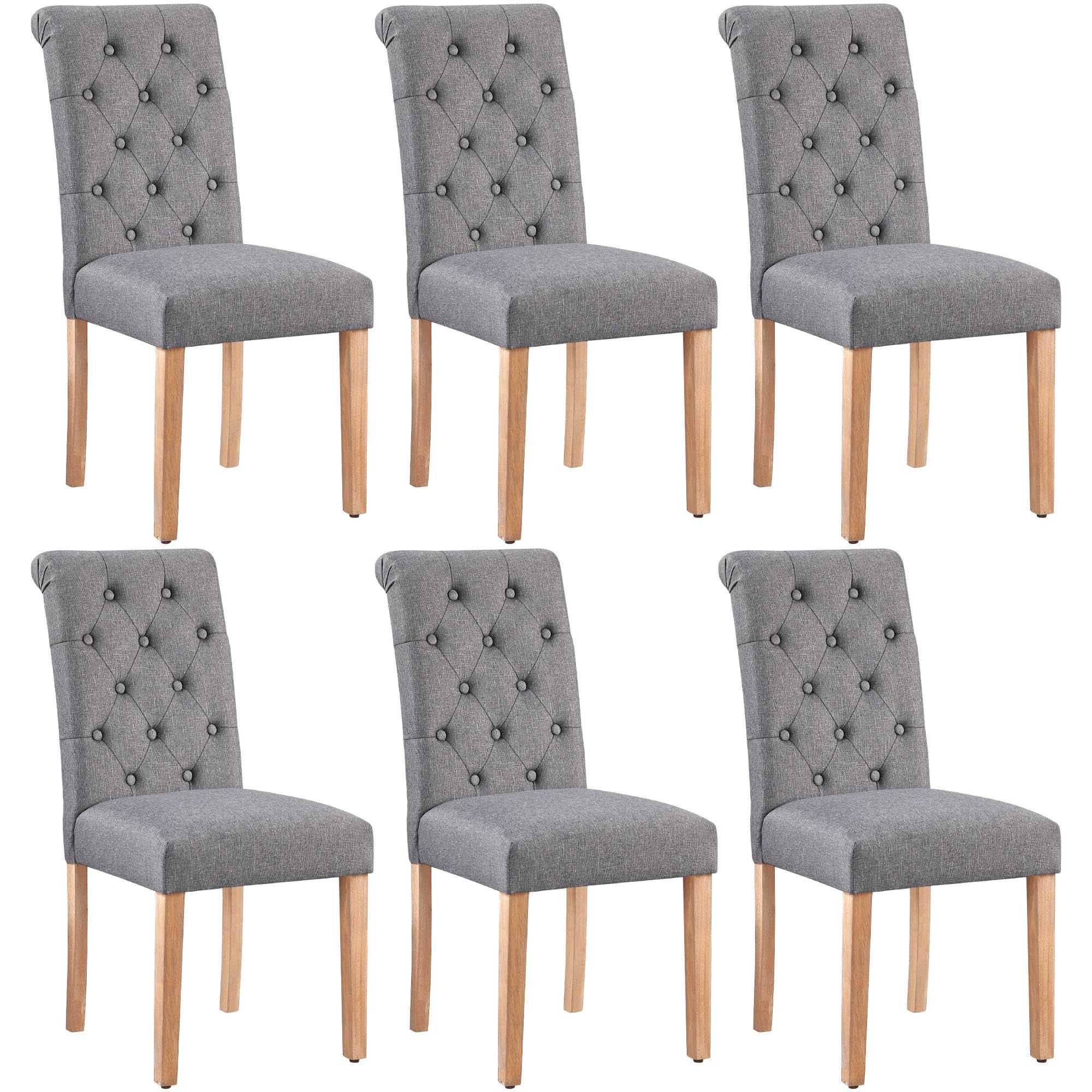 Yaheetech Dining Chairs Set of 6 Fabric Upholstered Dining Chairs Padded Chairs Button Tufted Kitchen Chairs With Solid Wood Leg