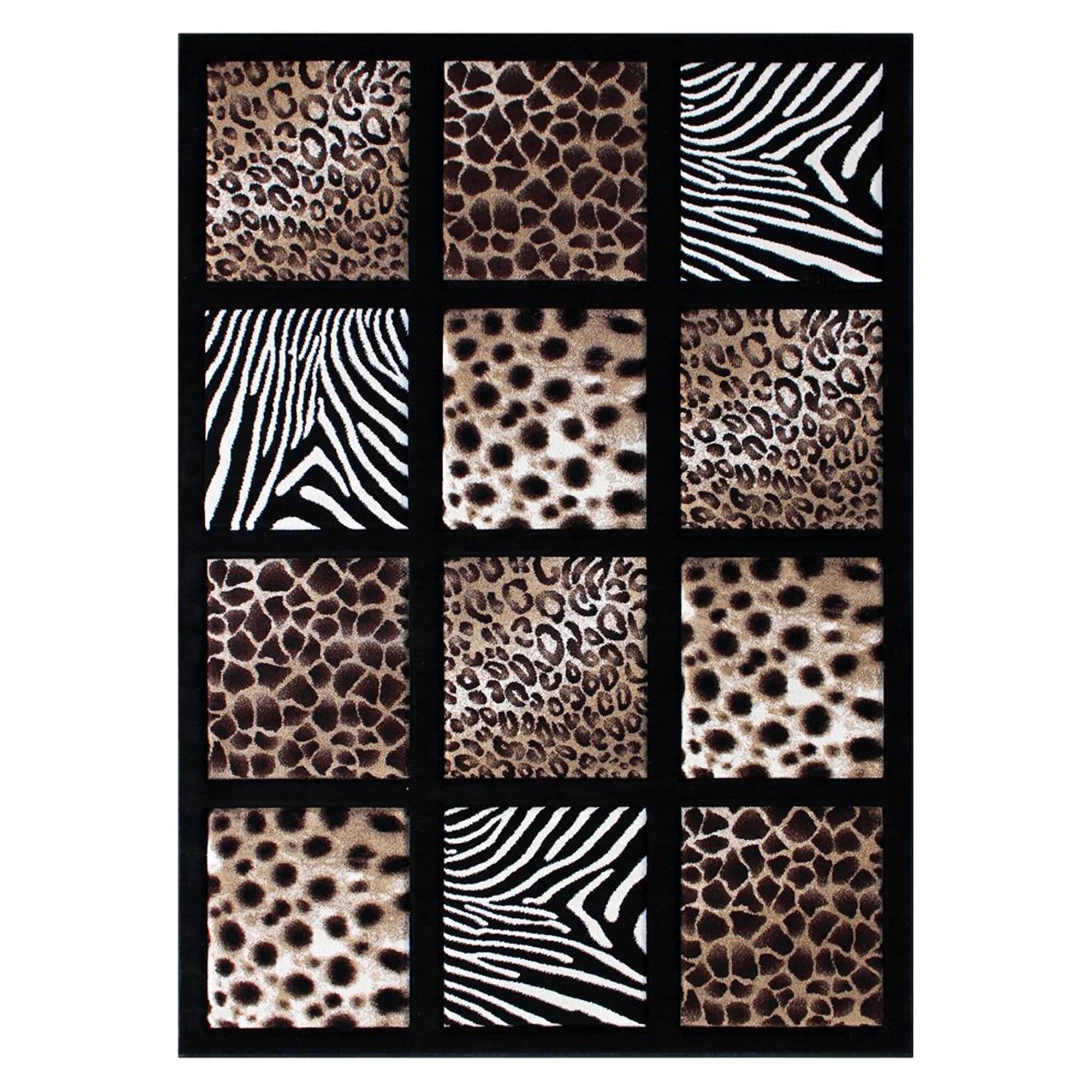 Flash Furniture Menagerie Collection Animal Print Area Rug - Olefin Area Rug With Cheetah, Leopard, Zebra And Giraffe Design - 5' X 7' - Individually Raised Squares